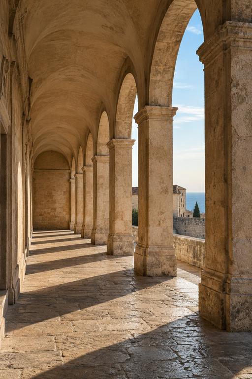The Long Arcade, by Maya Demolight, AI-generated photography, 2026